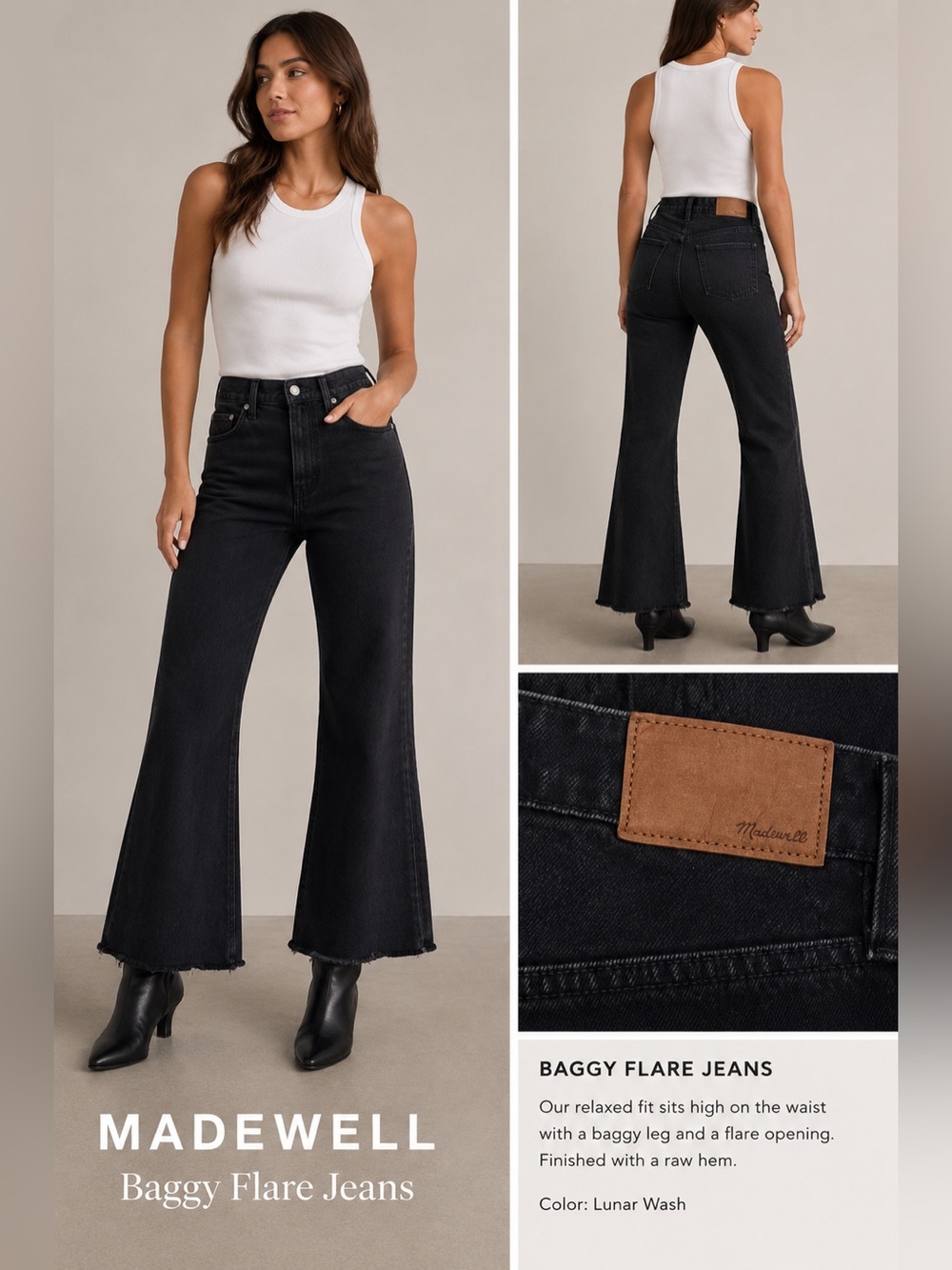 Madewell Black High-Rise Baggy Flare Jeans